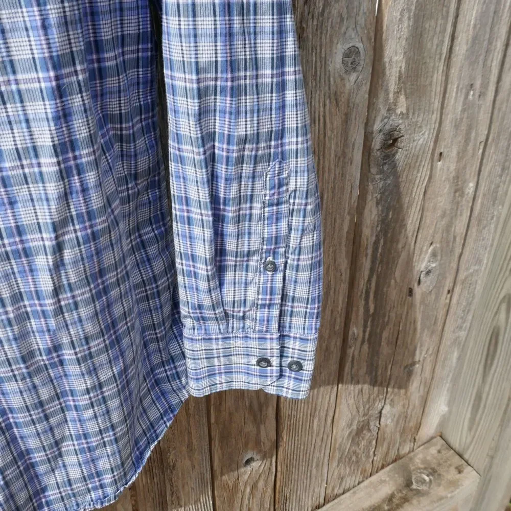 Banana Republic Button-Up Casual Shirt Long Sleeve Cotton Blend Blue Check M